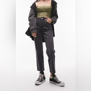 Topshop Moto Raw Hem Black Straight High Rise Denim Jeans Size 26 NWT